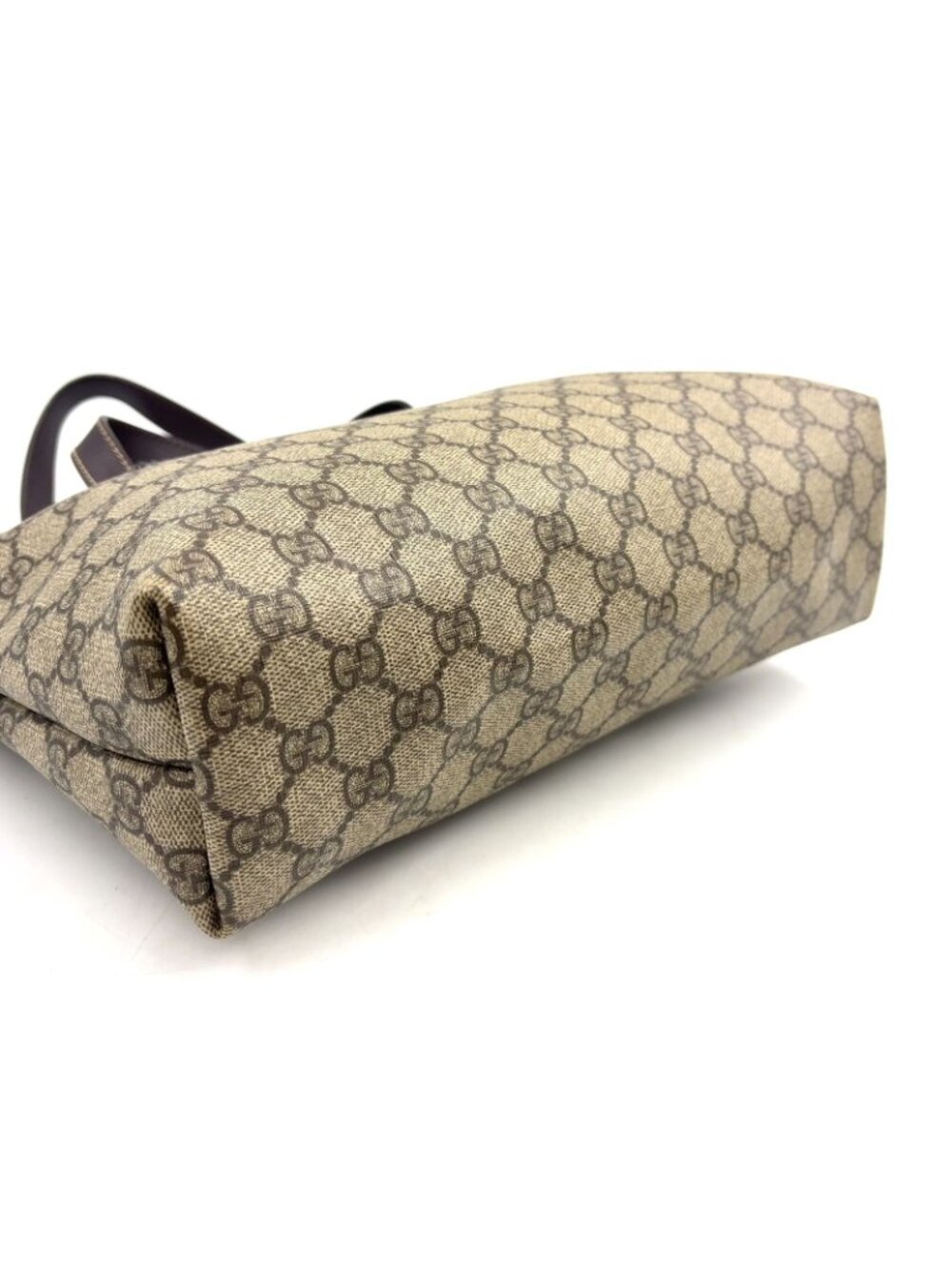 Gucci GG Supreme Leather Canvas Khaki Beige Dark Brown Tote Bag Silver - Picture 7 of 15